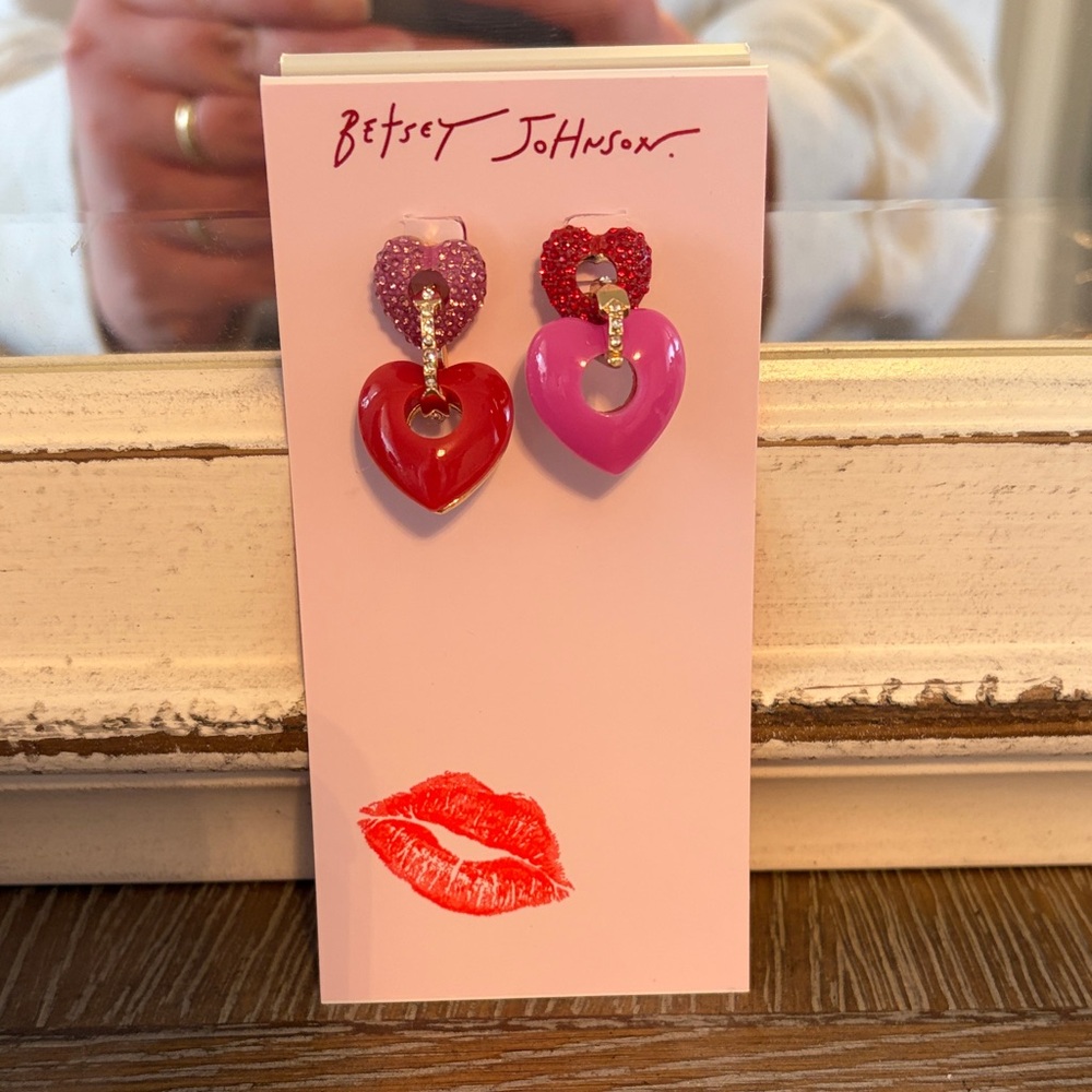 Betsey Johnson Red and Pink Heart Drop Earrings